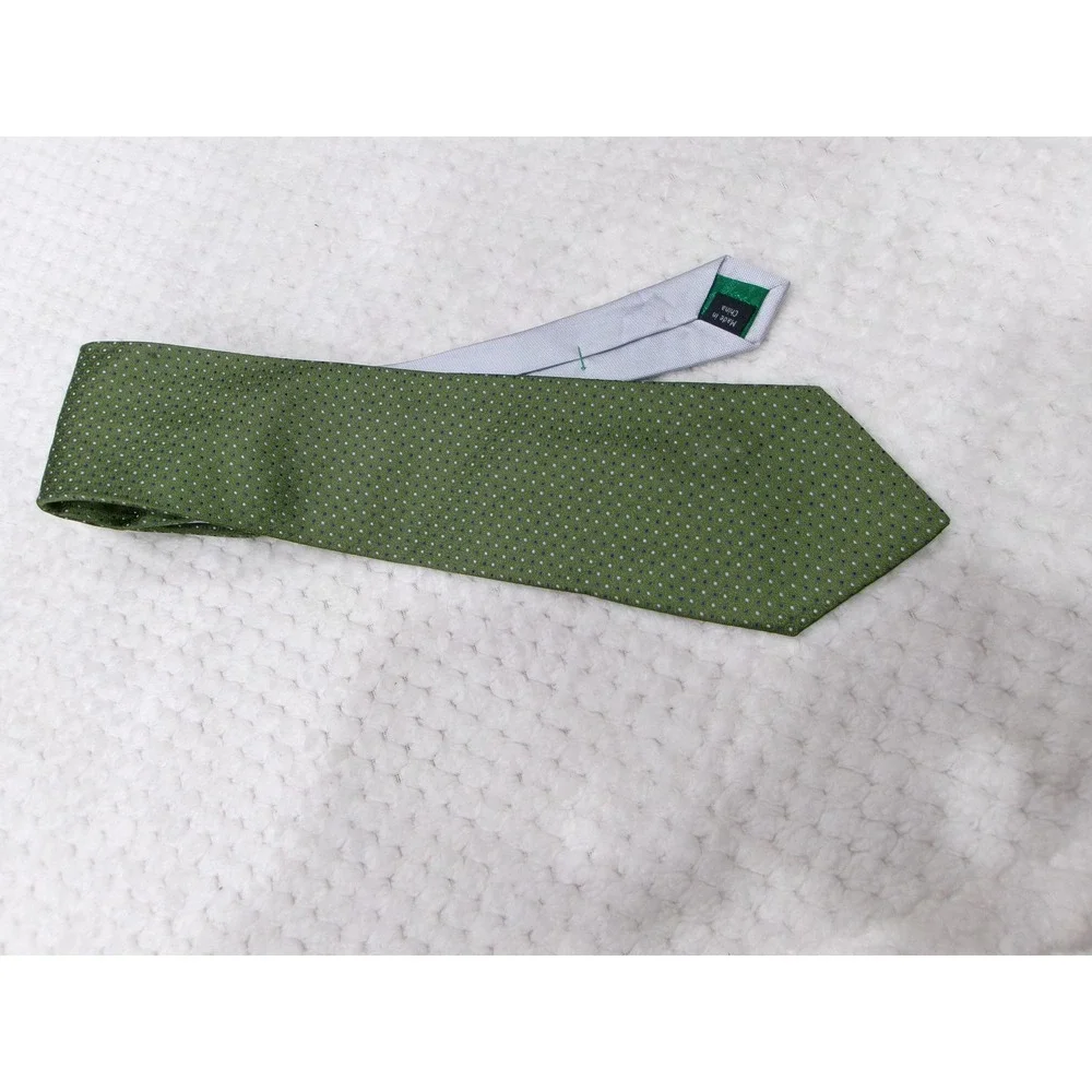 Tommy Hilfiger Mens 3.75x58 Necktie Green Geometric Pindot Silk Classic